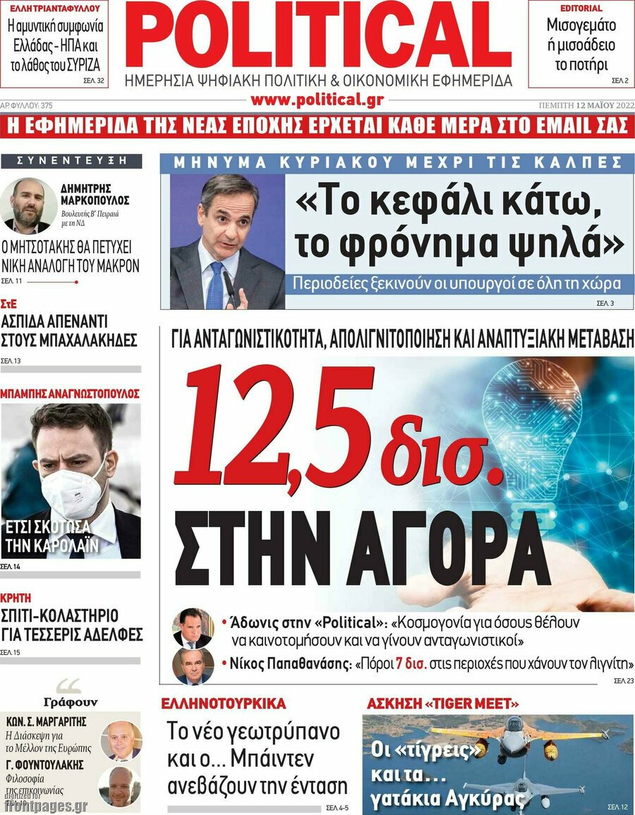 Τα πρωτοσέλιδα των πολιτικών και αθλητικών εφημερίδων