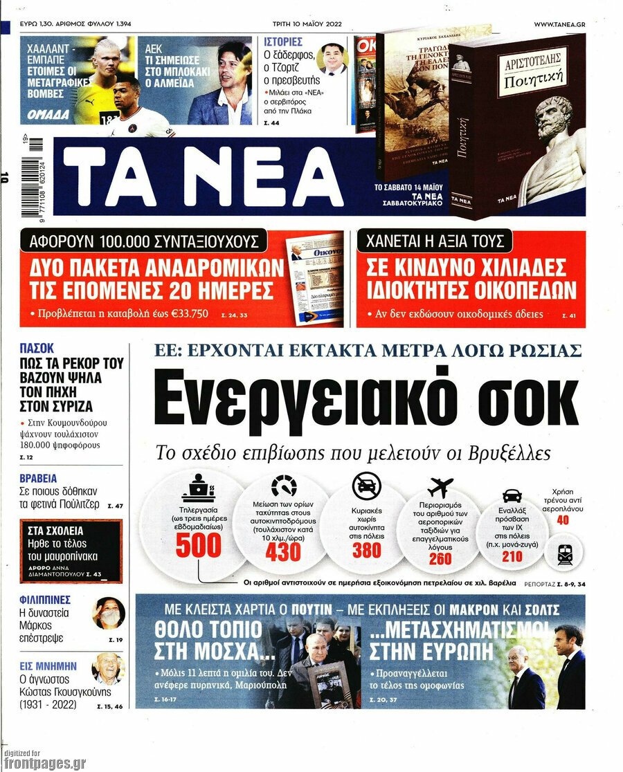 Δείτε τα πρωτοσέλιδα των πολιτικών, οικονομικών και αθλητικών εφημερίδων.