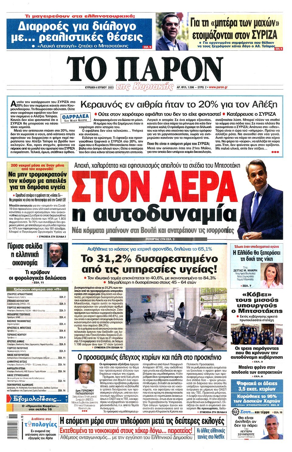 πρωτοσέλιδα των κυριακάτικων εφημερίδων