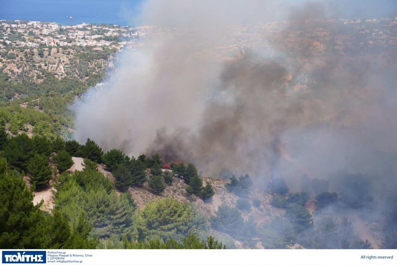 Βελτιωμένη η εικόνα της φωτιάς στη Χίο