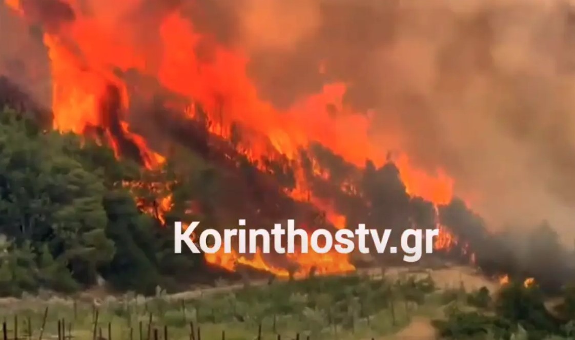 Ανεξέλεγκτη η μεγάλη φωτιά στην Κορινθία