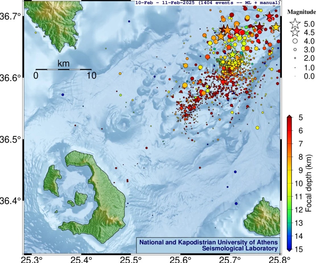 ΕΚΠΑ: Πάνω από 15.300 δονήσεις στη ζώνη Σαντορίνης-Αμοργού