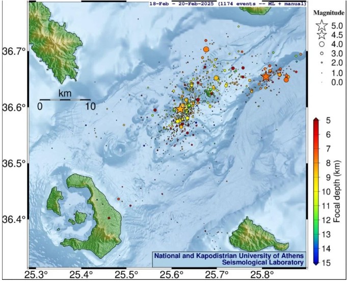 ΕΚΠΑ: Σταδιακή ύφεση της σεισμικότητας στη ζώνη Σαντορίνης-Αμοργού