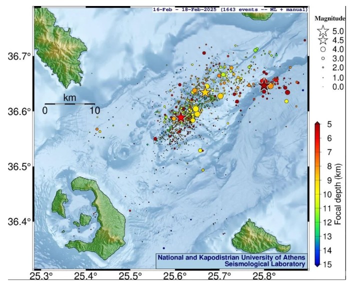 ΕΚΠΑ: Πάνω από 21.500 σεισμοί έως και τις 17 Φεβρουαρίου στη ζώνη Σαντορίνης-Αμοργού